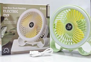 Quạt sạc tích điện F005 dùng để cắm trại để bàn có móc treo và đèn quạt