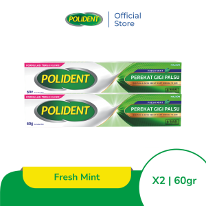 Polident Perekat Gigi Tiruan Fresh Mint 2x60g [TWINPACK]