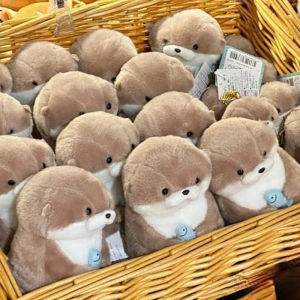 Cartoon Otters with Fish Plush Keyrings 12cm - Cute Kawaii Hanging Pendant for School Bag Wallet Charms Creative Chain Accessory