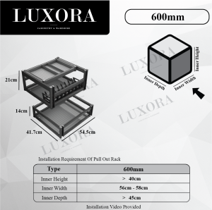 LUXORA Aluminium Alloy 2 Layers Kitchen Cabinet Pull-Out Drawer Basket Cutlery Drawer and Dishes Rack with Soft Close