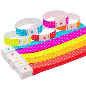 AKZDXE 100PCS Waterproof Disposable Wristband Synthetic Paper Fluorescent Fluorescent Bracelet Tear Proof Adhesive Strip Party Entry Band For Concerts