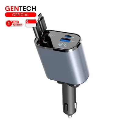 (SG) Retractable 4 in 1 Car Charger 120W Super Fast Charging 2.0 | Car Charger Socket Outlet Quick Charging PD3.0 Fast USB Type C For 12V-24V Car Models