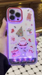 Luminous Call Light Up Flash Christmas Elk Snowman Santa Claus Phone Case For iPhone 15 14 13 12 11 16 17 Pro Max Air Plus Cover