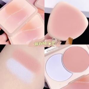 Two-color blushes palette soft pure Waterproof Powder Naturally pink&purple blush matte Matte Highlighter Blush Palette Pearly Blush Shiny Eyeshadow Multifunctional Face Makeup Palette Female Cosmetics