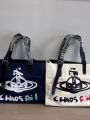 Vivienne Westwood Queen Mother West Official Flagship Store Arc De Triomphe Saturn Canvas Printed Letter Handbag Shoulder Tote Bag Underarm Women. 