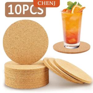 [COD] CHENJ แผ่นรองถ้วยไม้กลมธรรมชาติทนทานกันลื่นที่รองแก้วชากาแฟที่วางเครื่องดื่มสำหรับตกแต่งโต๊ะอุปกรณ์บนโต๊ะอาหารแบบ DIY 10ชิ้น