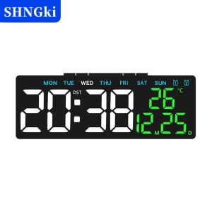 [COD] 🔥🔥🔥SHNGki Đồng hồ treo tường kỹ thuật số dẫn đồng hồ báo thức lớn hiển thị bảng đồng hồ treo tường đa chức năng nhiệt độ ngày lịch nhà 12 24h điều khiển bằng giọng nói degital cho phòng ngủ phòng khách trang trí nhà