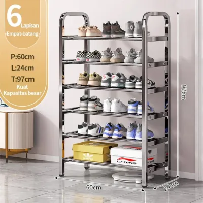 Rak Sepatu Sandal Stainless Steel Portable Kuat Anti Karat Tempat Sepatu Multifungsi 3/4/5 Tingkat