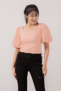 RIMINI - Atasan Wanita Blouse Crop Top Katun Lengan Pendek Puff XS-XXXL - Elena Top 521268