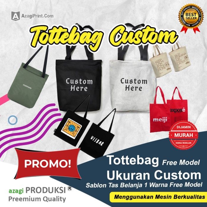 Custom Totebag Ukuran 30x40cm Sablon Tas Belanja Warna Free