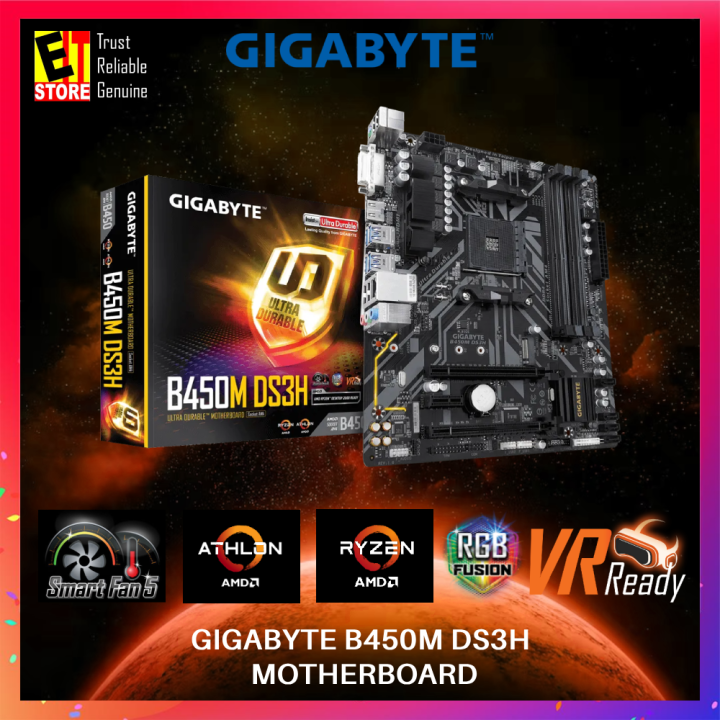 GIGABYTE MOTHERBOARD B450M DS3H WIFI AMD B450 CHIPSET MOTHERBOARD RGB