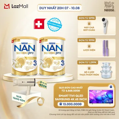 [CHỈ 20H 07-10.08 QT ĐƠN 599K/999K/1299K] [Tặng máy sấy tóc] Combo 2 lon Sữa Bột Nestlé NAN SUPREMEPRO 3 800g Nhập Khẩu Đức Cho Bé 2 - 6 Tuổi Chứa Đạm Whey Thủy Phân 1 Phần 5-HMOs & Lợi khuẩn BIFIDUS BL