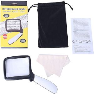 Handheld Magnifying Gglass Square With LED Lights Foldable High-Definition Acrylic Material For The Elderly