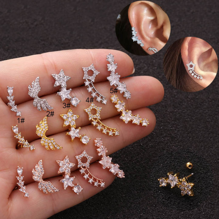 1pcs Star Flower Crown Cz Ear Studs Helix Piercing Cartilage