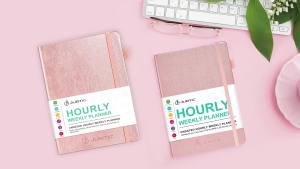 JUBTIC Undated Hourly Weekly Planner 8.5"x11" Sunday Start Half-Hourly To-Dos Notebook Daily Monthly Appointment Book with Goal & Habit Tracker Academic Planner 2025 with Softcover Rose Gold
