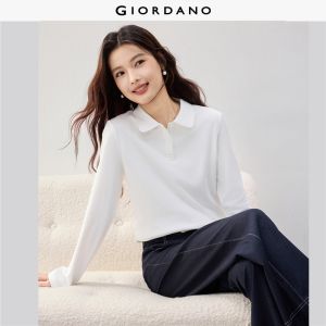 Giordano Women Solid color long sleeve cotton polo shirt Free Shipping 05316786