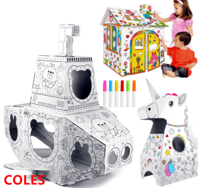 3D DIY Doodle House/ Unicorn/ Submarine/ Ice Cream Stall Cardboard Colouring Paint House Kids Learning Toys Education Playhouse 6 Color Pen Christmas Gift