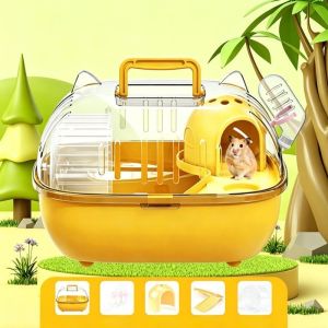 Portable Hamster Cage Travel Carrier Transparent Ventilated Escape Proof Small Pet House Wheel