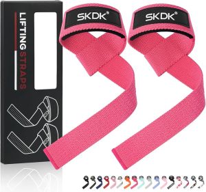 SKDK Cotton Hard Pull Wrist Lifting Straps Grips Band-Deadlift Straps with Neoprene Cushioned Wrist Padded and Anti-Skid Silicone - for Weightlifting Bodybuilding Xfit Strength Training