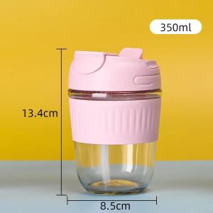 Gelas Minum hoho Thumbler Kaca Aesthetic - Water Bottle Cup Kaca Simple Elegan - Cangkir Bening Kaca Coffe Teh Dengan Tutup Free