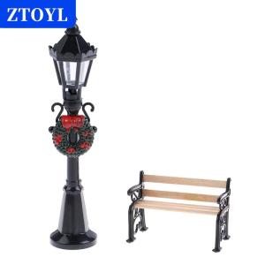 [COD] ZTOYL 1/12 dollhouse Miniature Christmas Park โคมไฟถนนและม้านั่งตุ๊กตา Garden Decor