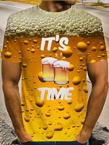 Mens T-Shirts Gradient Color Beer Graphic Print Top Short Sleeve Tee Vacation Casual Summer T-Shirt Man O-Neck Funny T Shirts