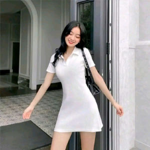 Đầm polo tôn dáng ôm gọn/ trên gối / ngắn tay / vải tăm lạnh co giãn / women