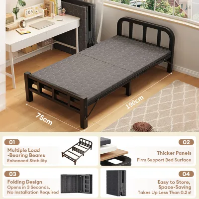 NAIJIA Metal Folding Bed Single/Super Single Bed Frame Katil Besi Thickening Upgrade No installation折疊床