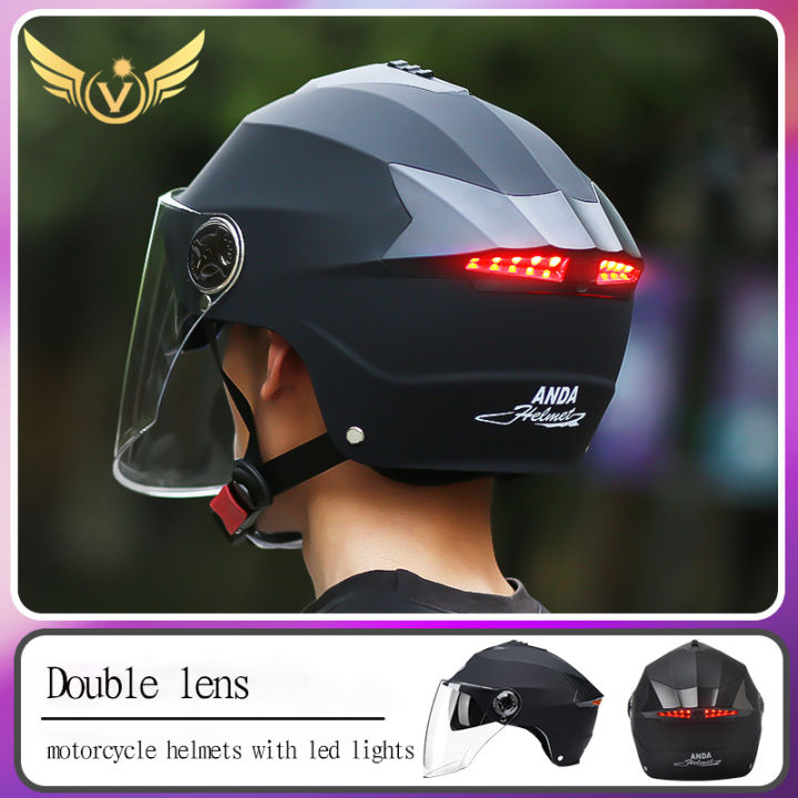 Motorcycle Helmets With Led Lights Moped Helmet Electric Scooter for Men  Women With Double Visor Rechargeable Bicycle Light Bike Lazada PH