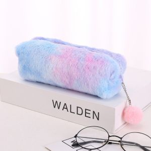 LDMPDQ Gradient Color Pencil Case Plush Large Capacity Pen Box  Stationery Storage Bag Student