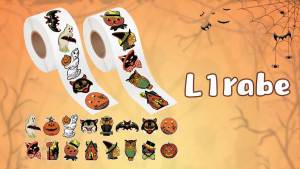 Halloween Vintage Sticker Rolls - 1000 Piece Christmas Gifts Retro Self-Adhesive Stickers with 16 Designs Including Pumpkin Black Cat Ghost Witche Decals for Notebooks Scrapbooking Laptop Cup