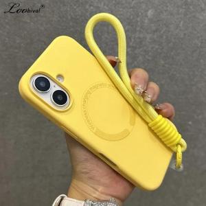 for Magsafe Hand Wrist Strap Case for iPhone 16 15 14 17 Pro Max Air Plus 11 12 13 Lanyard Soft Liquid Silicone Matte Cover