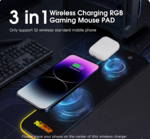 3-in-1 Wireless Charging RGB Gaming Mouse Pad Large Desk Mat Fast Charger iPhone Apple Watch AirPods