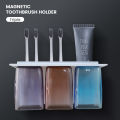 Locaupin Wall Mounted Toothbrush Holder With Drainer And Upside Down Magnetic Transparent Cups Bathroom Shelf Organizer. 