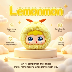 Lemomon Doubaq / Qwen / ChatGPT Model Plush Toy with Expressive Eyes and Dynamic Mood Changes. Lifelong Companion with Long-Term Memory and Voice Cloning Features.