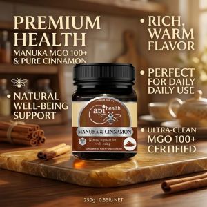 ApiHealth New Zealand Manuka Honey & Cinnamon Extract 250g MGO 100+ Blood Sugar Heart Defense