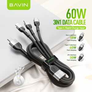 CROWMSTAR BAVIN CB236 60W 30W 18W 3 IN 1 Fast Charging Cable Nylon Braided Cable Wire