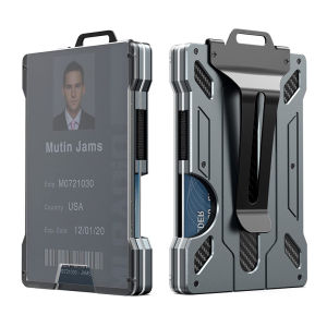 2024 US Mecha Style Top Grade ID Badge Holder Durable Metal Aluminum Wallet RFID Blocking Credit Card Holders Mens Multifunction Money Clips