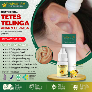 Obat Tetes Telinga Herbal Alami Telinga Congek Telinga Bernanah Telinga Berair Telinga Bau Busuk Curek Sakit Telinga Telinga Gatal Telinga Berdengung Telinga Berdenging Tinnitus Menniere Infeksi Telinga Gangguan Pendengaran DLL - PROPOLIS SM