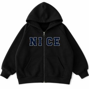 Áo Khoác Cho Bé Trai Form Oversize Có Khóa Kéo Chất Nỉ in hình NICE Hàn Quốc 4-10 tuổi - CON XINH