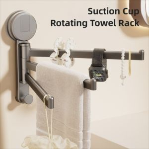 BEBA Rotatable Suction Cup Rotating Towel Rack Towel Holder No Need To Drill Multi-bar Folding Rack Simple Style Towel Hanger Kitchen Storage Rack Bathroom