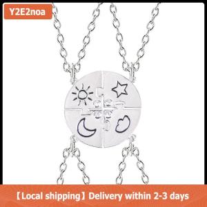 【Local shipping】 4 Pieces New Round Sun Star Moon Pendant Necklace Fashion Best Friend Forever Friendship BFF Men And Women Charm Chokers 2023