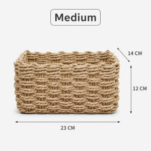 Handmade Paper Rope Woven Storage Basket Soft Round Desktop Organizer Cosmetics Toys Bakul Simpanan