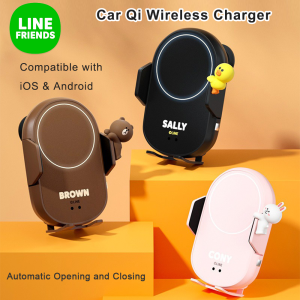 (15W)100% Authentic Line Friends Car Wireless Charger with Automatic Induction Fast Charging and Car Mount for Air Vent and Navigation Car Phone Holder Compatible with iOS & Android Smartphone Accessories Brown Cony Sally WCK1
