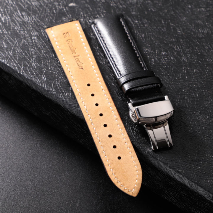 Genuine Leather Watch Strap Butterfly Buckle Deployment Buckle Top ...