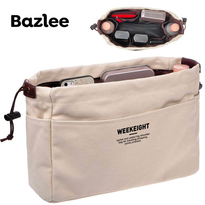 Bazlee Canvas Handbag Organizer Sturdy Purse Insert Organizer Bag In Bag 13 Pockets 2 Sizes Lazada Singapore