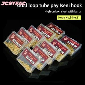 JCSYFAC 100pcs hộp màu vàng với vòng ống trả iseini móc thép gai thép carbon cao biển Móc Câu Cá