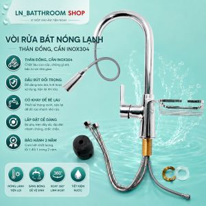 VRB0521-R9 vòi rửa bát nóng lạnh thân đồng đầu rút đối trọng có khay để khăn lau