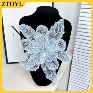 ZTOYL Sequin đính cườm hoa cổ áo đính Trắng ren thêu vá Corsage DIY trang trí váy cưới phụ kiện quần áo