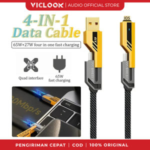 VICLOOK COD 4 in 1 Convertible Metal Fast Data Cable Braided Cable 65W Android 27W Iphone Fast Charging Multiple Charging Cable